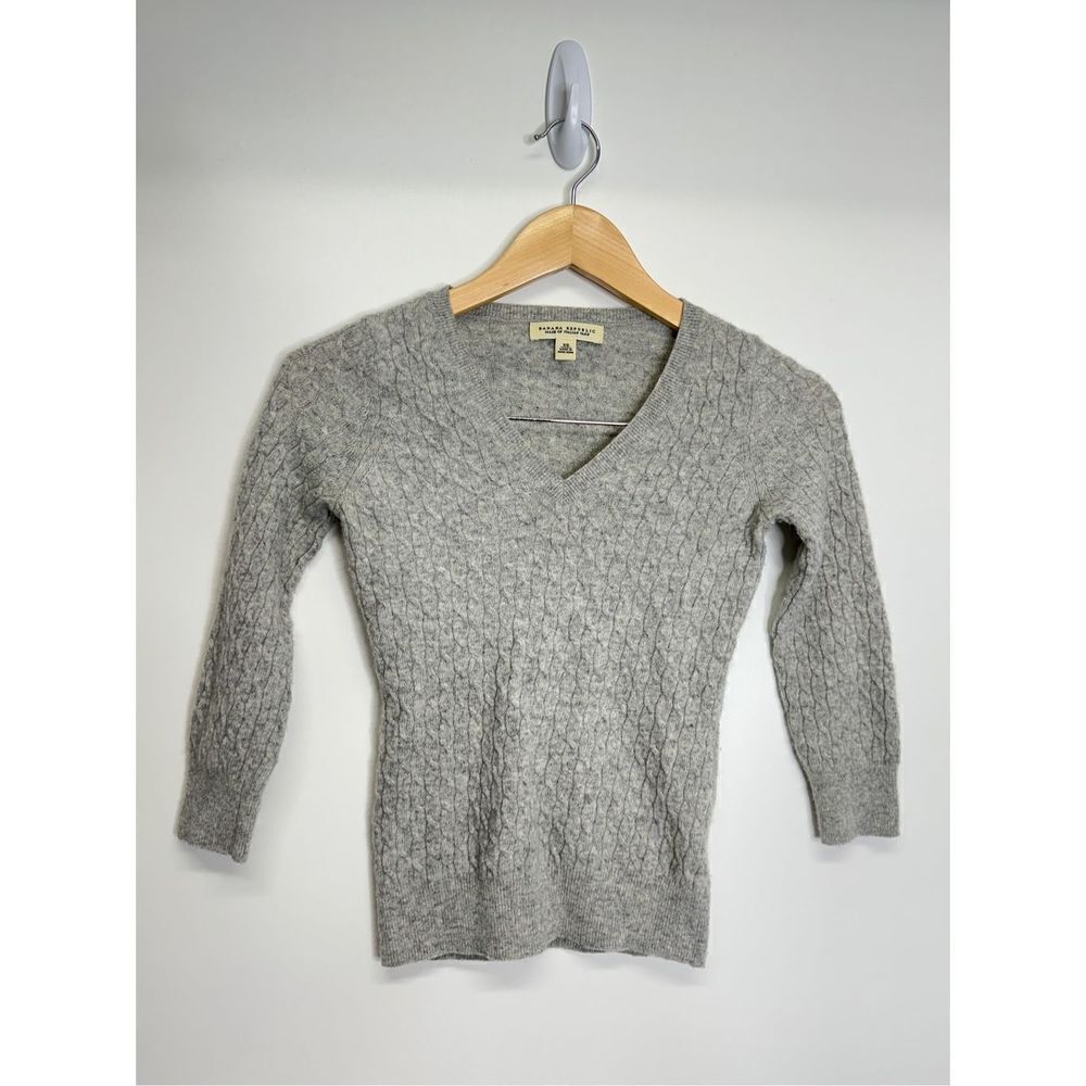 Banana Republic Italian Yarn Gray Wool Blend Cropped Cable Knit‎ Sweater Size XS